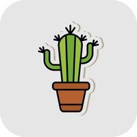 cactus linea pieno bianca ombra icona vettore