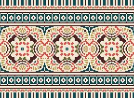 pixel annate attraversare punto tradizionale etnico modello paisley fiore ikat sfondo astratto azteco africano indonesiano indiano senza soluzione di continuità modello per tessuto Stampa stoffa vestito tappeto le tende e sarong vettore