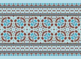 pixel ikat e attraversare punto geometrico senza soluzione di continuità modello etnico orientale tradizionale. azteco stile illustrazione design per tappeto, sfondo, vestiario, avvolgere, batik. vettore