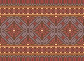 pixel ikat e attraversare punto geometrico senza soluzione di continuità modello etnico orientale tradizionale. azteco stile illustrazione design per tappeto, sfondo, vestiario, avvolgere, batik. vettore