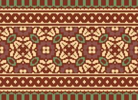 pixel ikat e attraversare punto geometrico senza soluzione di continuità modello etnico orientale tradizionale. azteco stile illustrazione design per tappeto, sfondo, vestiario, avvolgere, batik. vettore