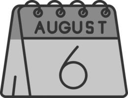 6 ° di agosto linea pieno in scala di grigi icona vettore