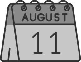 11 ° di agosto linea pieno in scala di grigi icona vettore