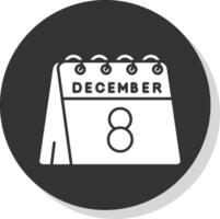 8 ° di dicembre glifo grigio cerchio icona vettore