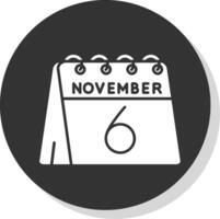 6 ° di novembre glifo grigio cerchio icona vettore