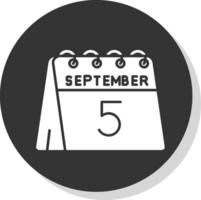 5 ° di settembre glifo grigio cerchio icona vettore