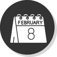 8 ° di febbraio glifo grigio cerchio icona vettore