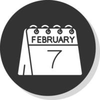 7 ° di febbraio glifo grigio cerchio icona vettore