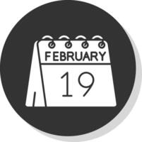 19 di febbraio glifo grigio cerchio icona vettore