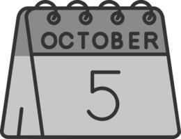 5 ° di ottobre linea pieno in scala di grigi icona vettore