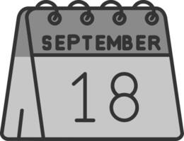 18 ° di settembre linea pieno in scala di grigi icona vettore