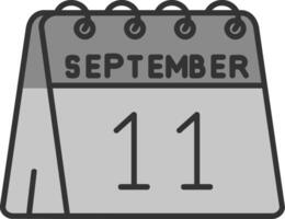 11 ° di settembre linea pieno in scala di grigi icona vettore