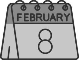 8 ° di febbraio linea pieno in scala di grigi icona vettore
