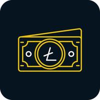 litecoin linea giallo bianca icona vettore