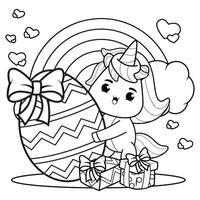 Pasqua unicorno colorazione pagina per bambini vettore