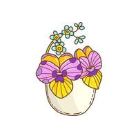 Pasqua uovo con viola del pensiero fiori, mano disegnato scarabocchio vettore. di moda Pasqua design. vettore