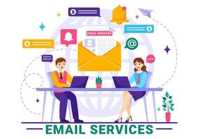 e-mail servizio vettore illustrazione con file corrispondenza consegna, elettronico posta Messaggio e attività commerciale marketing nel piatto cartone animato sfondo