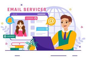 e-mail servizio vettore illustrazione con file corrispondenza consegna, elettronico posta Messaggio e attività commerciale marketing nel piatto cartone animato sfondo