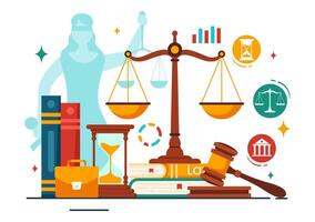 legge azienda Servizi vettore illustrazione con giustizia, legale consiglio, giudizio e avvocato consulente nel piatto cartone animato sfondo design
