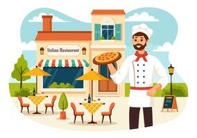 italiano cibo ristorante o caffetteria vettore illustrazione con tradizionale Italia piatti Pizza o pasta nel piatto cartone animato sfondo design