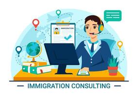immigrazione consulente vettore illustrazione con Consulenza assistenza per fornire consigli per persone chi volontà rendere il mossa nel piatto sfondo