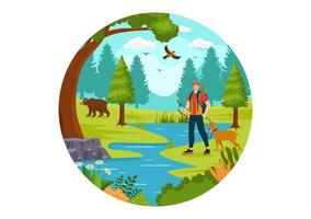 a caccia vettore illustrazione con cacciatore fucile o arma per tiro per uccelli o selvaggio animali nel il foresta su piatto cartone animato sfondo design