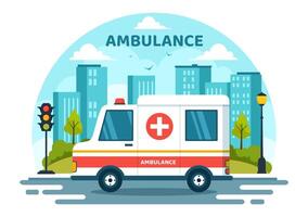 medico veicolo ambulanza auto o emergenza servizio vettore illustrazione per raccogliere su paziente il ferito nel un incidente nel piatto cartone animato sfondo