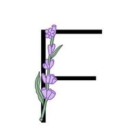 lavanda fiorire viola poco fiore alfabeto per design di carta o invito. vettore illustrazioni, isolato su bianca sfondo per estate floreale gesign