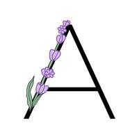 lavanda fiorire viola poco fiore alfabeto per design di carta o invito. vettore illustrazioni, isolato su bianca sfondo per estate floreale gesign