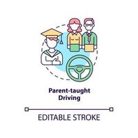genitore ha insegnato l'icona del concetto di guida. educazione alla guida per adolescenti idea astratta illustrazione al tratto sottile. abilità di guida del veicolo. disegno a colori contorno vettoriale isolato. tratto modificabile
