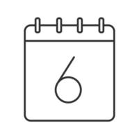 icona lineare del sesto giorno del mese. illustrazione di linea sottile. calendario da parete con segno 6. simbolo del contorno della data. disegno vettoriale isolato contorno