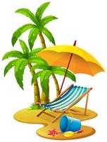 Scena della spiaggia con sedia e ombrellone vettore