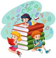 Tre bambini che leggono libri vettore