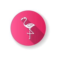 icona del glifo con ombra lunga design piatto rosa fenicottero. uccello selvatico esotico. creatura tropicale. animali selvatici. habitat sudamericano. illustrazione a colori silhouette rgb vettore