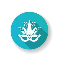 maschera mascherata blu design piatto lunga ombra icona del glifo. copricapo tradizionale con foglie di piante. festa etnica. sfilata delle feste nazionali. illustrazione a colori silhouette rgb vettore