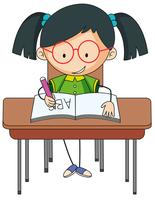 Una ragazza che studia sulla scrivania vettore