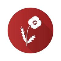 icona del glifo con ombra lunga design piatto fiore di papavero. illustrazione vettoriale silhouette