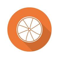 icona del glifo con ombra lunga design piatto di frutta arancione. illustrazione vettoriale silhouette
