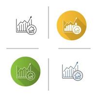 icona del grafico di crescita del mercato immobiliare. design piatto, stili lineari e di colore. aumento dei prezzi delle case. illustrazioni vettoriali isolate