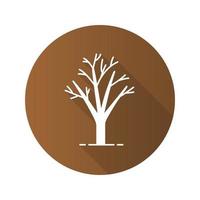 albero senza foglie design piatto icona del glifo con ombra lunga. stagione autunnale. illustrazione vettoriale silhouette