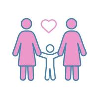 icona del colore della famiglia lesbica. genitorialità dello stesso sesso. due mamme con bambino. adozione lesbica. genitori lgbt. due donne con bambino. illustrazione vettoriale isolato