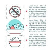 modello di vettore della pagina dell'articolo di nutrizione sana. dieta, mangiare. brochure, riviste, opuscoli con caselle di testo. fermare il cibo malsano. disegno di stampa. preparazione dei pasti. illustrazioni concettuali