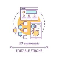 icona del concetto di ux. illustrazione della linea sottile dell'idea dell'interfaccia utente. mappatura del sito web. web design, sviluppo. costruttore di siti web. disegno vettoriale isolato profilo. tratto modificabile