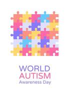 mondo autismo consapevolezza giorno bandiera con puzzle. vettore