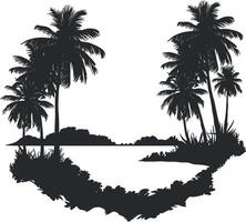 nero silhouette di un isola con palma alberi vettore