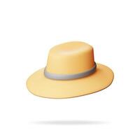 3d unisex cannuccia cappello isolato su bianca. rendere cannuccia cappello da sole con nastro. giallo estate cofano. concetto di estate vacanza o vacanza, tempo per viaggio. spiaggia rilassamento. realistico vettore illustrazione