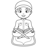 cartone animato musulmano ragazzo lettura Corano linea arte vettore