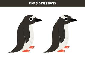 trova 3 differenze fra Due carino cartone animato gentoo pinguini. vettore