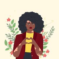 vitiligine afro americano donna mostrando cuore forma gesto vettore