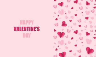 carta elementi nel forma di cuore volante su rosa sfondo., contento San Valentino giorno carta cuori, compleanno saluto carta vettore design.
